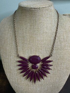 Purple Statement Bib Necklace - Acrylic Gold Tone